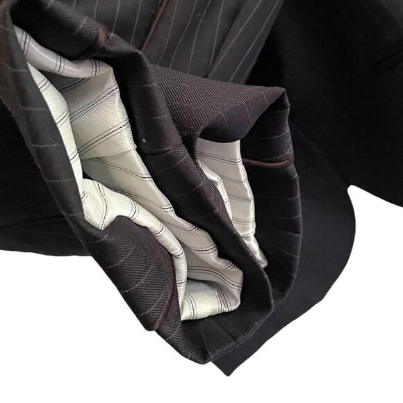 BOLONGARO TREVOR Pinstripe Cropped Blazer Navy Blue M - Picture 6 of 8